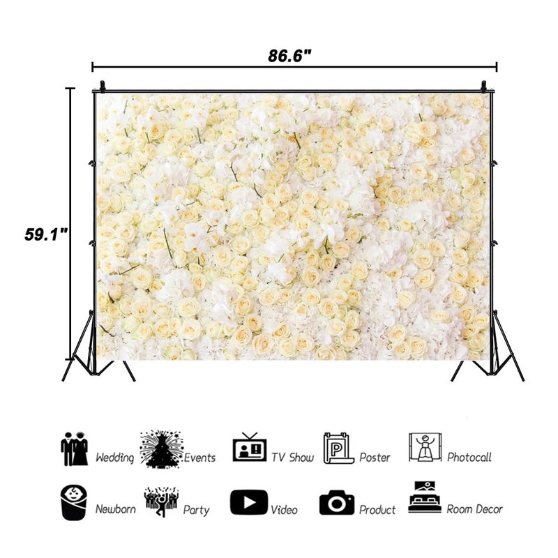AOFOTO 7x5ft White Yellow Rose Flower Backdrop Wedding Bridal Shower Mother's Day Theme Romantic Floral Wall Photography Background Girls Women Pregnancy Photos Baby Shower Birthday Party Decoration - Image 5